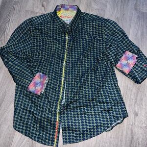 Robert Graham Green and Blue Houndstooth Shirt